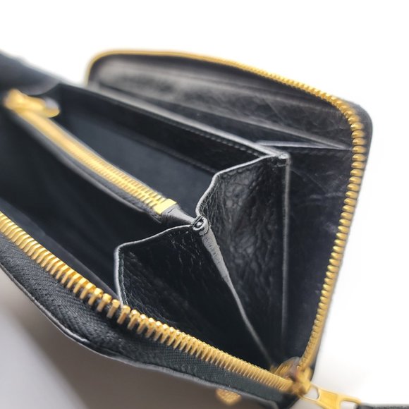 ❌SOLD❌ Balenciaga BLACK Gold Continental Zip Around Long Wallet Moto Leather - Picture 10 of 12